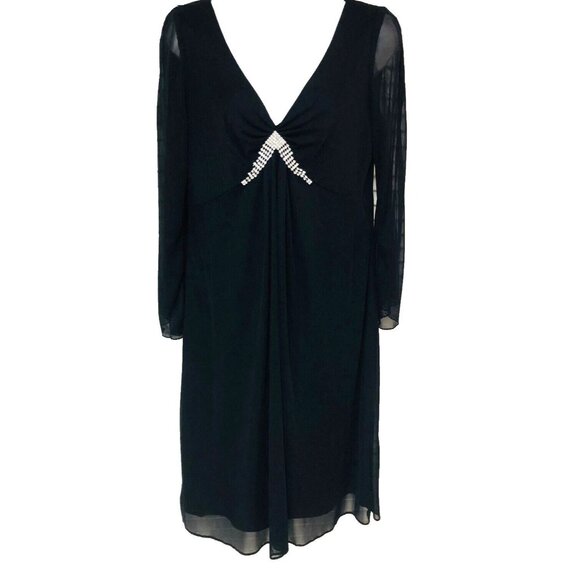 Alex Evenings Black Baby Doll Cocktail Dress Women 8 Embellish Lined Holiday LBD - Picture 2 of 10